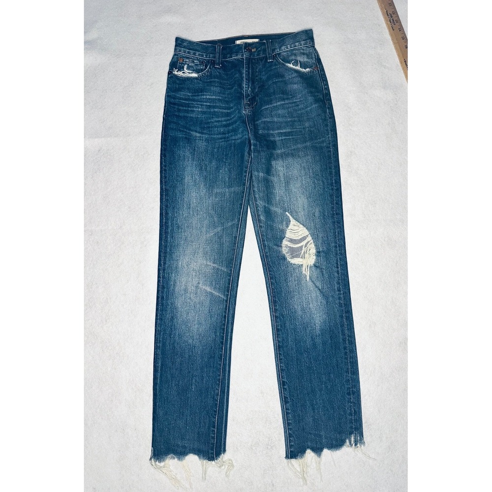 Madewell Perfect‎ Summer Jean Straight Leg Distressed Frayed Hem Dark Wash sz 26